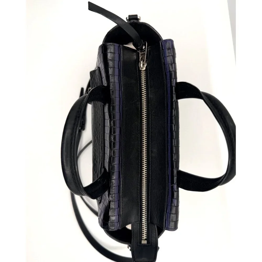 Coach Style 31001 Bleeker Blue Black Woven Leather Satchel Crossbody‎ Small Bag
